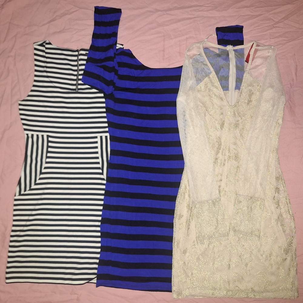 White Laced, Blue and White Striped Dress Set